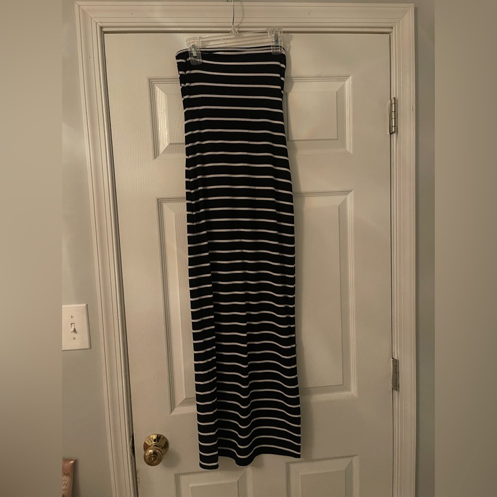 See You Monday Black and White Striped Maxi Dress